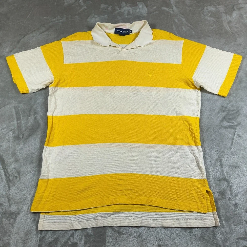 Polo Golf Ralph Lauren Polo Shirt Mens Large Yellow‎ Stripe Rugby performance